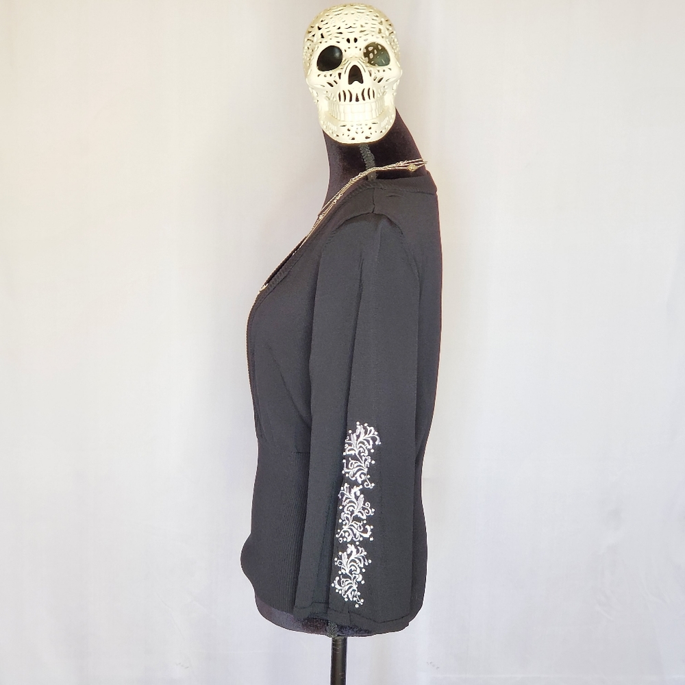 ♡ Vintage Ninety Black High Waist Sweater V-neck Faux Layered Size XL - Picture 2 of 10